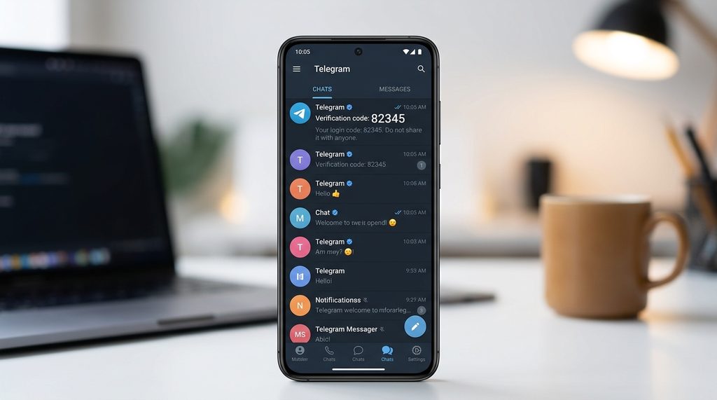 Telegram手机端App接收官方验证码消息的对话截图,简洁清晰