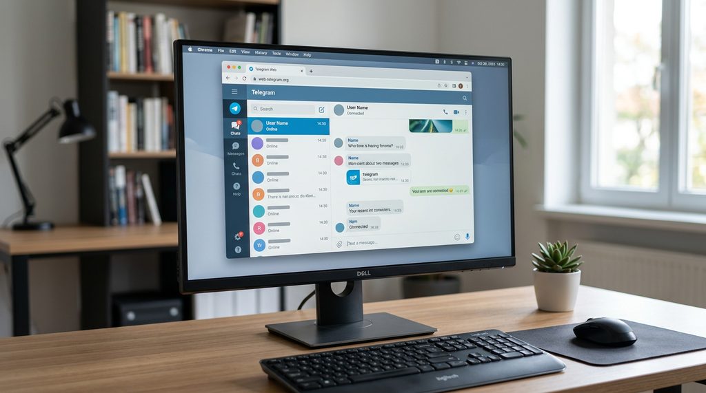 Telegram网页版在电脑浏览器中正常运行，界面简洁明了，高清摄影风格