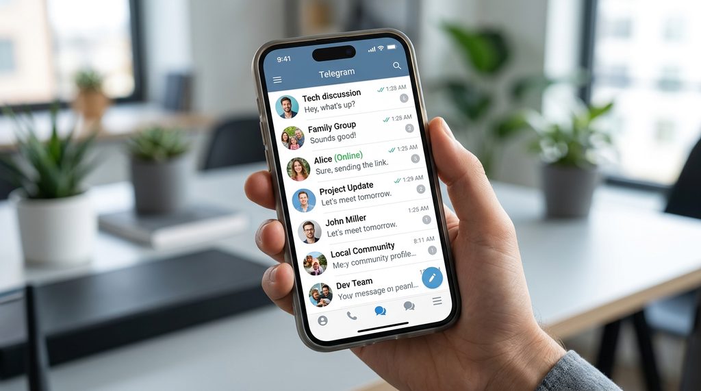 一个Telegram手机界面截图,展示聊天列表,看起来像是一个活跃且真实的个人账号