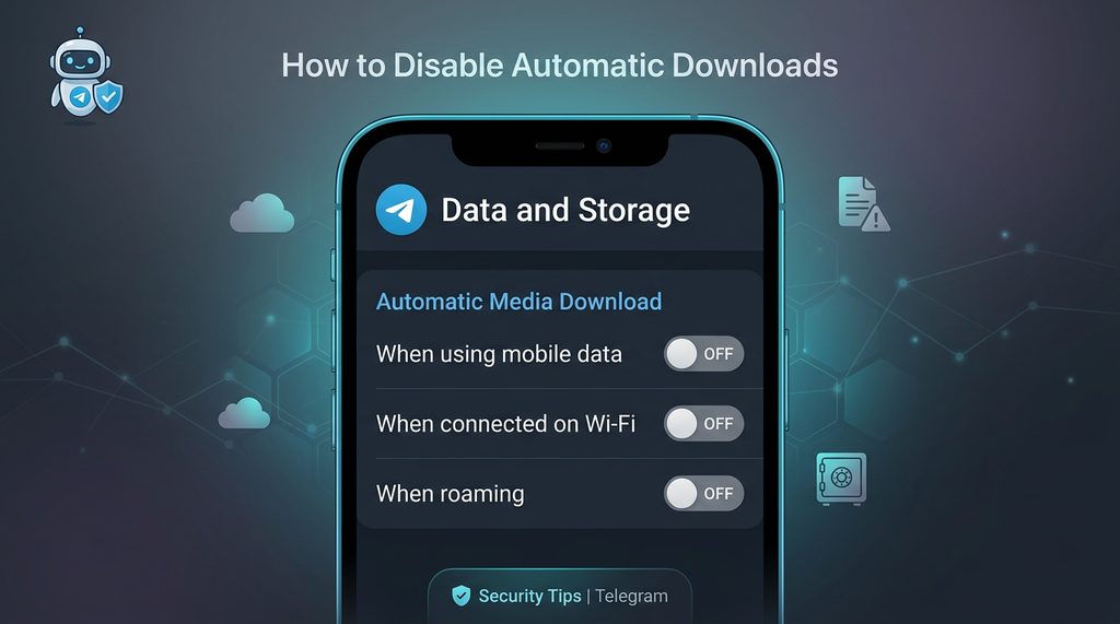 一张简洁的手机界面截图，展示Telegram设置页面中关闭“自动下载”功能的开关位置