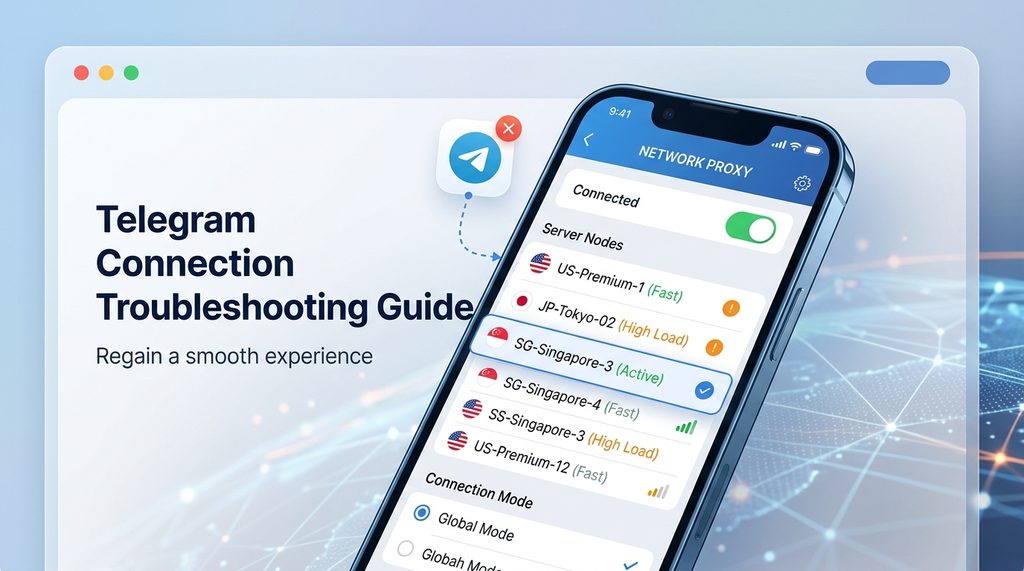 手机设置界面截图，显示代理工具的节点选择列表与连接状态图标